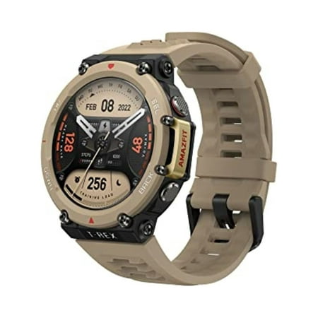Amazfit T-Rex 2 Smart Watch: Dual-Band & 5 Satellite Positioning - 24-Day Battery Life - Ultra-Low Temperature Operation - Rugged Outdoor GPS Military Smartwatch - W2170OV3N - Desert Khaki