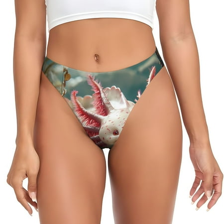 Qokaie Colorful Axolotl Underwater Printed Women s Cotton Thong Underwear  Sexy Breathable Panties G-string-Large