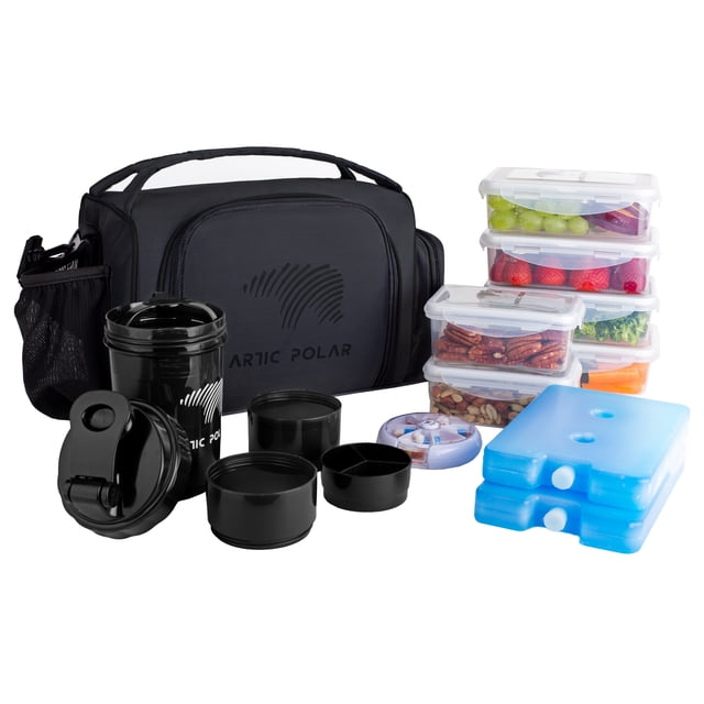 MOCHILA LONCHERA TERMICA AISLADA CON 6 CONTENEDORES ANTIGOTEO DE 600ML Y 400 ML, APTOS PARA MICROONDAS Y CONGELADOR, INCLUYE VASO MEZCLADOR, PASTILLERO Y HIELO REUSABLE