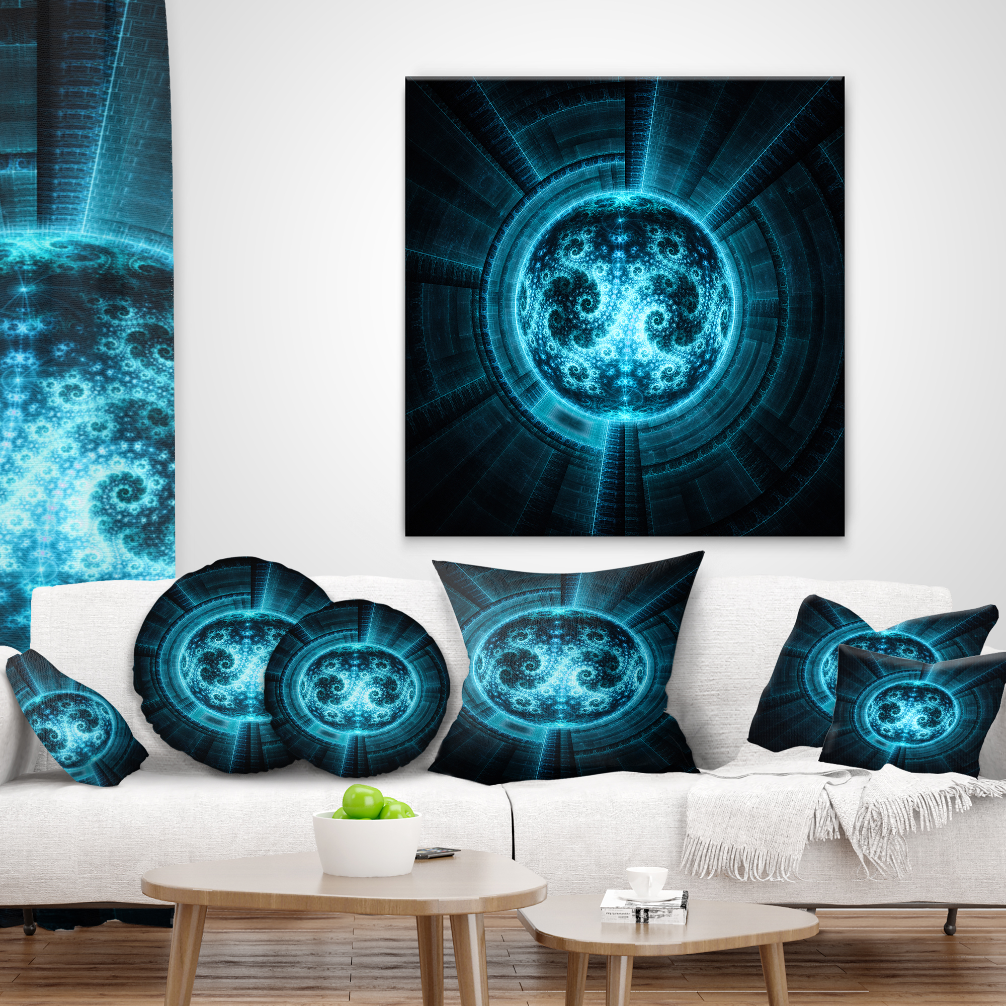 Designart 12" x 20" Blue Polyester Throw Pillow