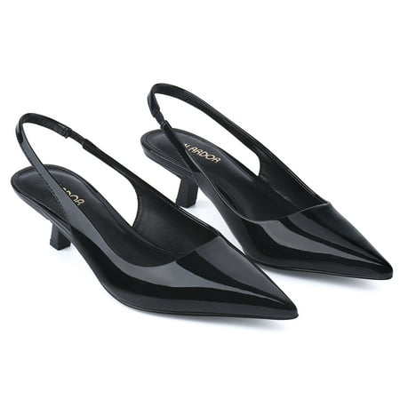 JENN ARDOR Women s Low Slingback Heels Strap Pump Pointed Toe Comfortable Formal Party Wedding Dress Shoes Black