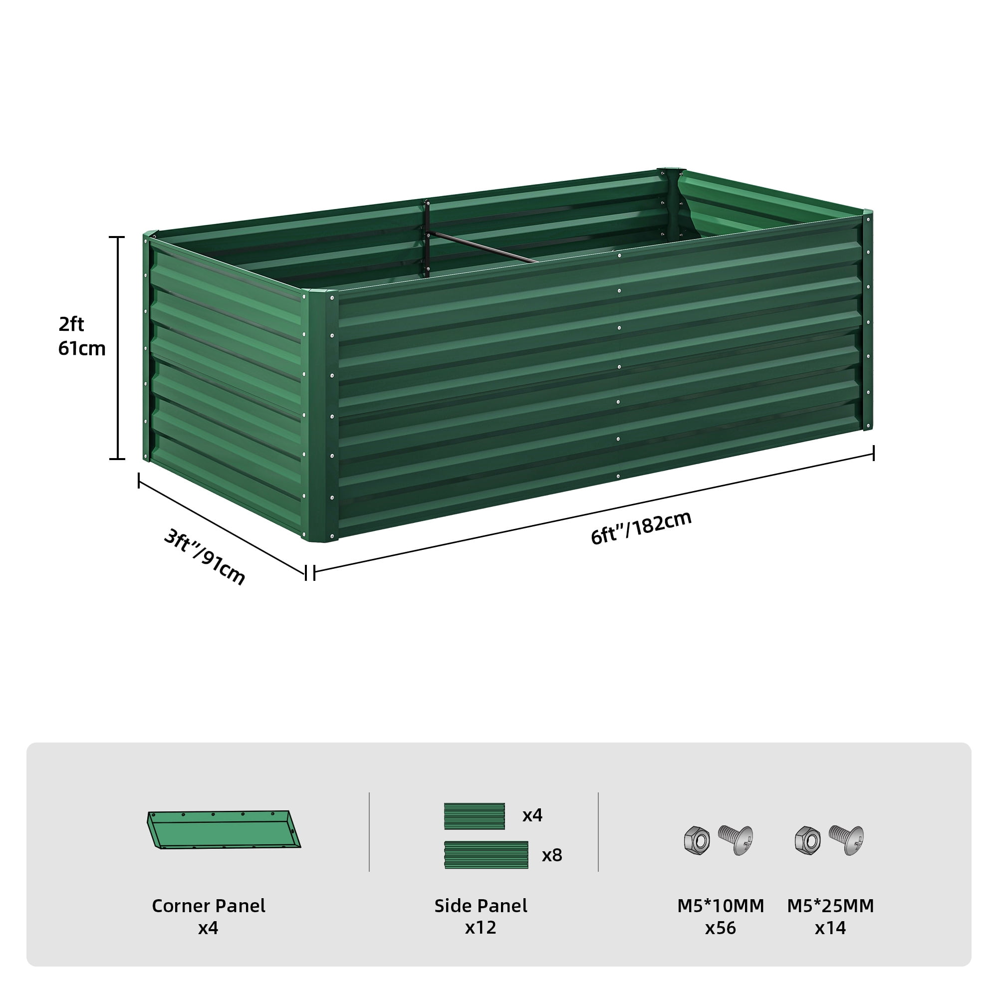 Uforic 6x3x2ft 2pcs Raised Garden Bed Kit, Galvanized Metal Planter with Gloves & Ground Nails, Green