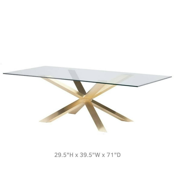 Take Me Home - Rectangular Glass top Dining Table with Gold base, for 6 ppl, Elegant,Spider Steel legs