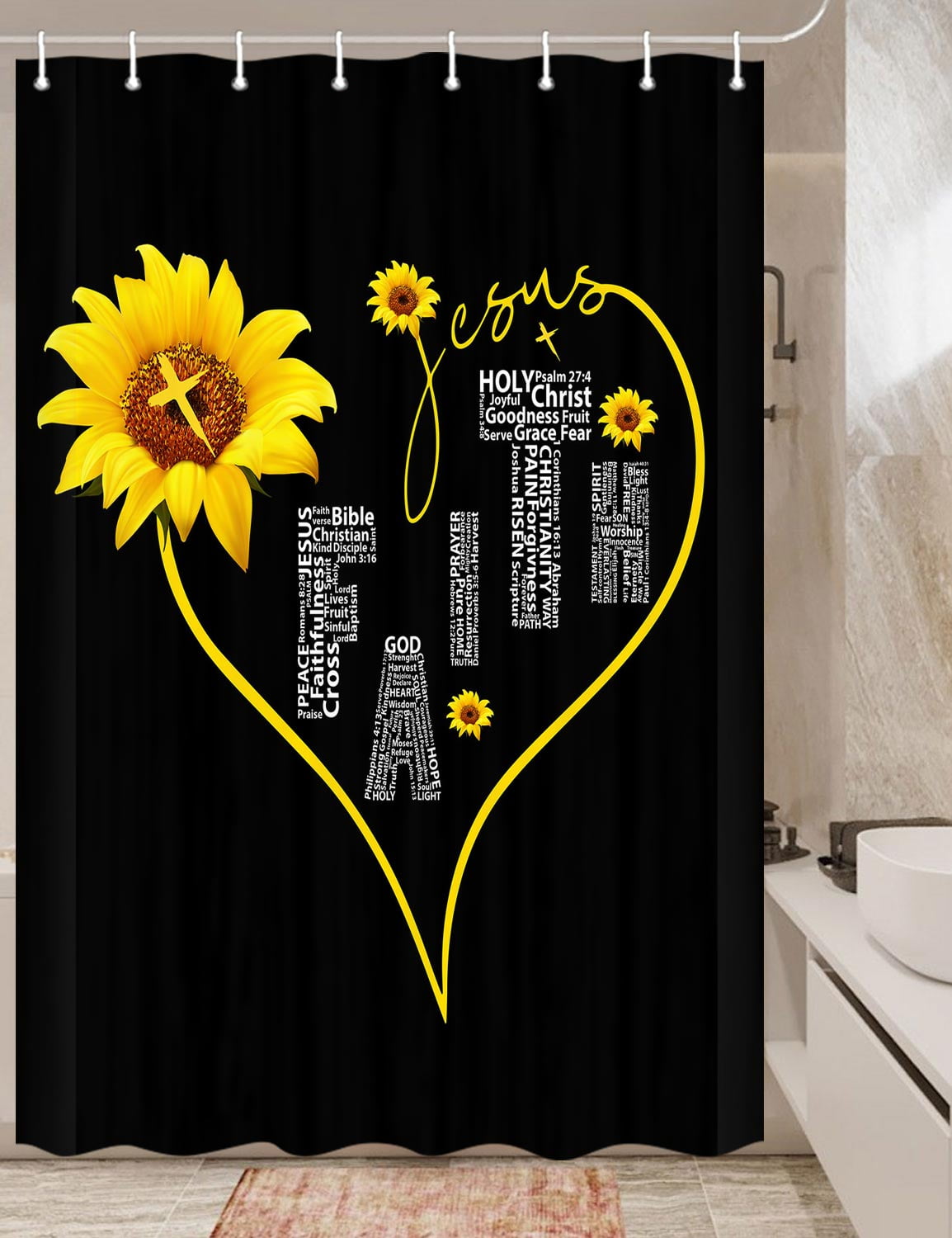 Sunflower Shower Curtain, RV Camping Shower Curtain for Travel Trailer