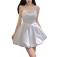 thumbnail image 1 of Vestido con cuello halter Vestido corto halter sin mangas sin espalda de color puro de poliéster para mujer, 1 of 8