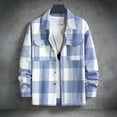 thumbnail image 5 of Men's Thick Long Sleeved Lapel Plaid Jacket Casual Style Loose Lapel Shirt Jacket Light Blue M, 5 of 6