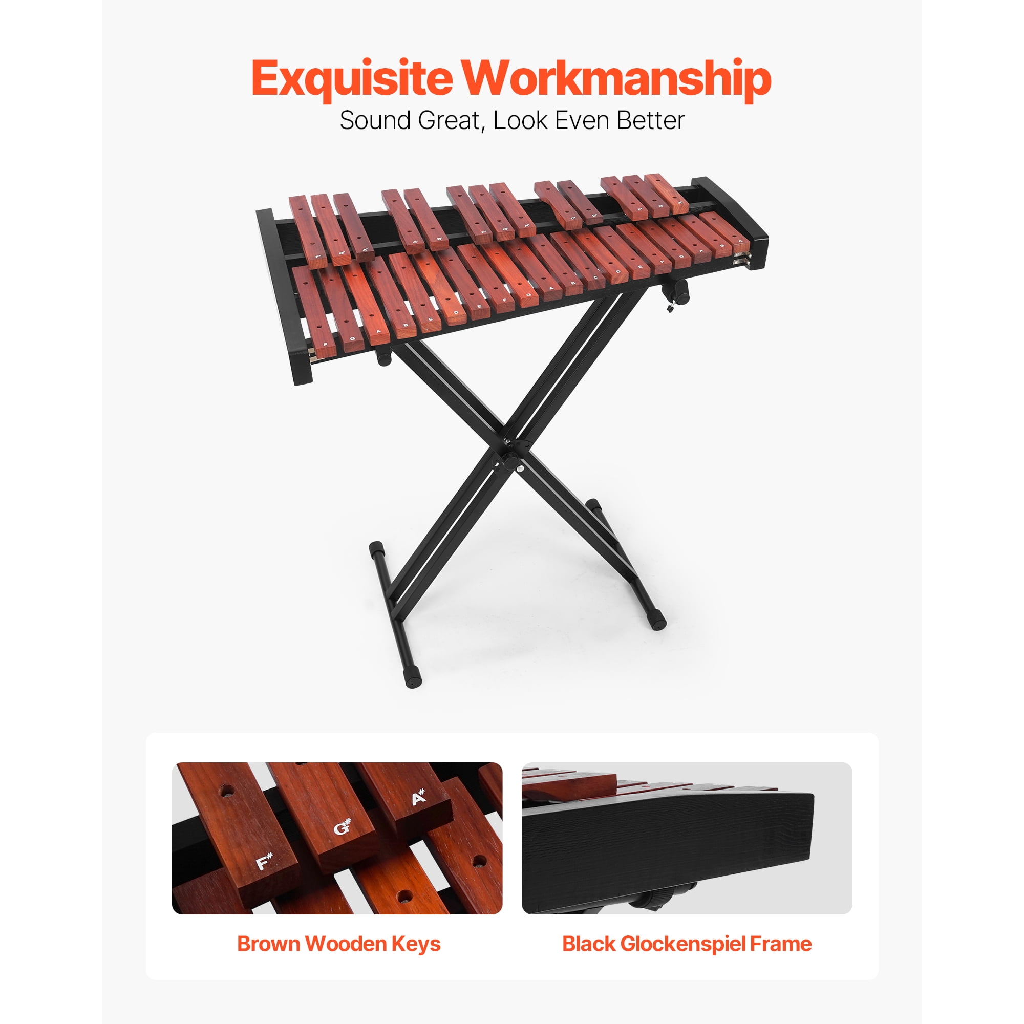 KFFKFF 32-Note Glockenspiel Xylophone with Adjustable Stand, Wooden Percussion Instrument Kit, Includes 4 Mallets and Carrying Bag, Suitable for Beginners, Adults, and Kids