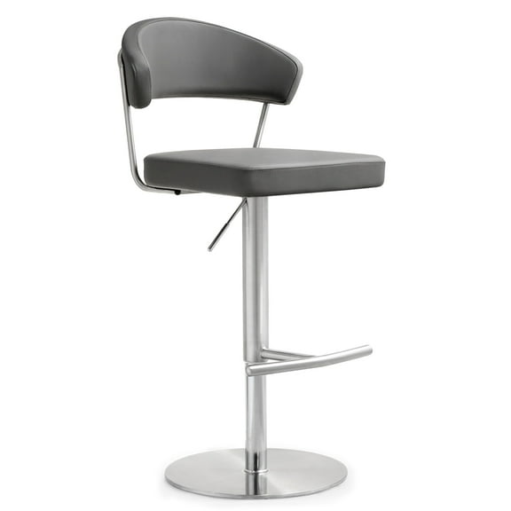 TOV Furniture Cosmo Grey Vegan Leather Barstool with Stainless Steel Legs