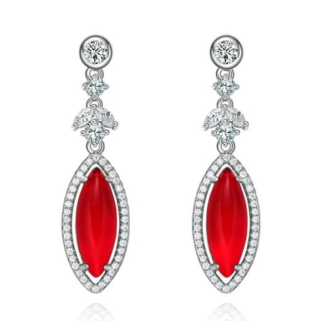 Fancy Unique Pear Shaped Royal Red Simulated Cats Eye and Sparkling Stud Style Crystals Magical