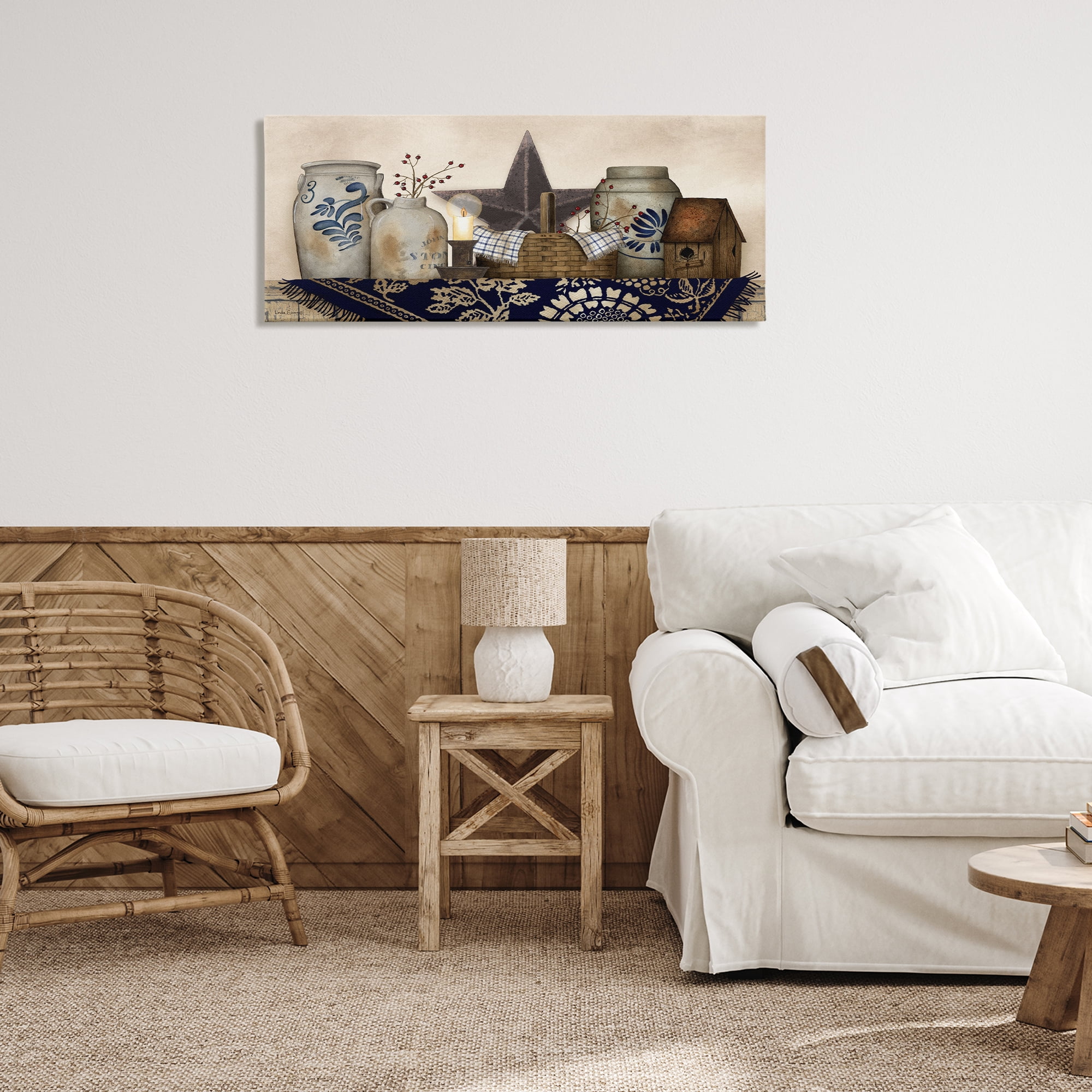 Stupell Industries Rustic Pottery Jars Botanical & Floral Painting Gallery Wrapped Canvas Art Print Wall Art, 40 x 17