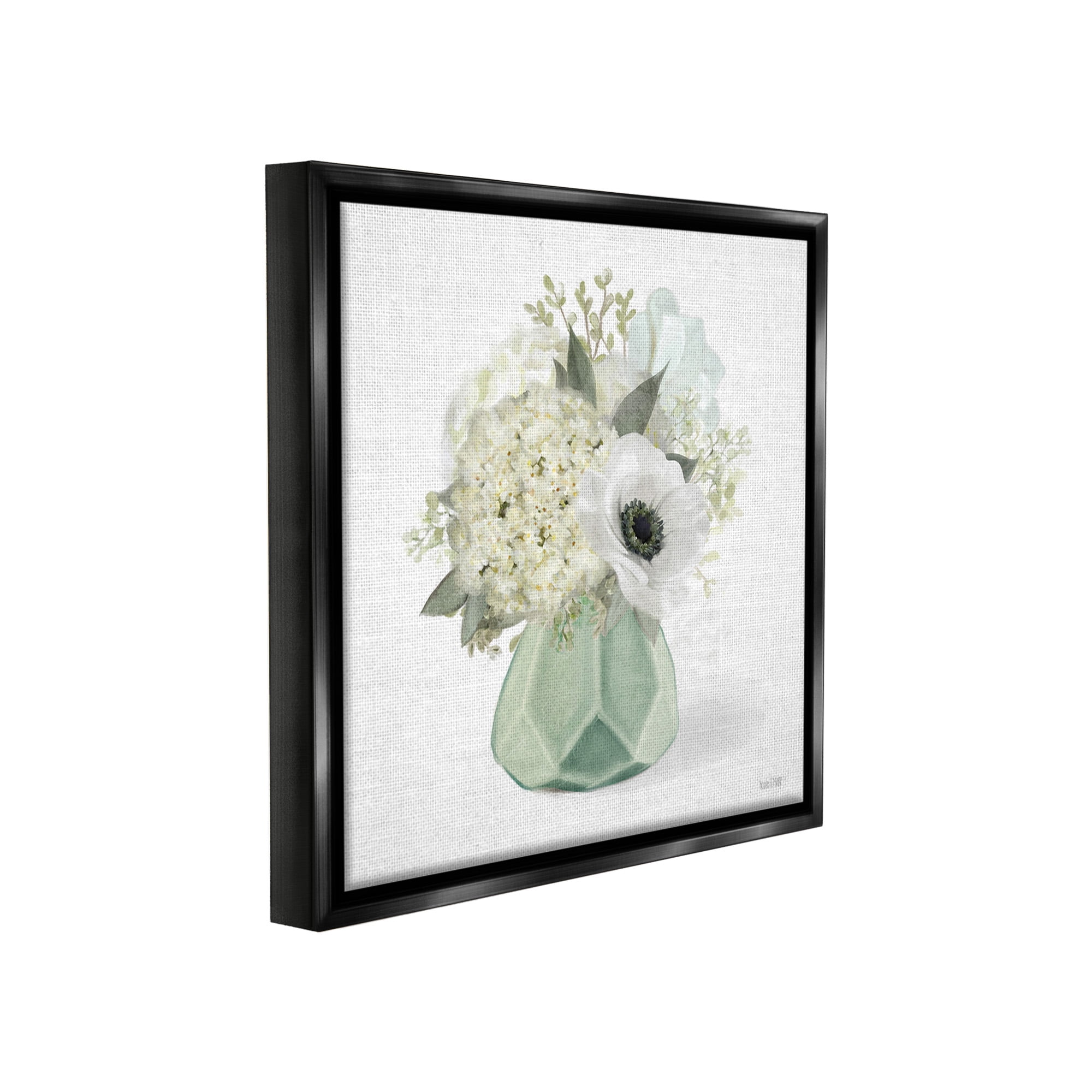 Stupell Industries Bouquet in Geometric Vase Botanical & Floral Painting Black Floater Framed Canvas Art Print Wall Art, 18 x 18