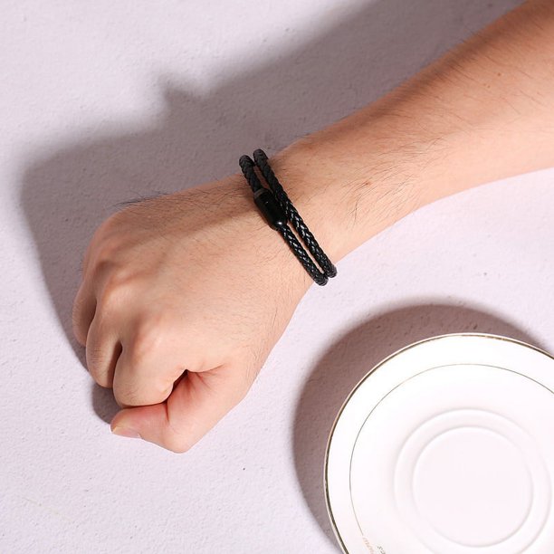 Pulsera Papa COOLSTEELANDBEYOND Pulsera De Cuero Trenzado Con Cabeza De Dragón De Acero Inoxidable Vintage, Para Hombre, Talla única, Cuero, No Aplica Anillo Hombre Acero Inoxidable
