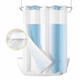 thumbnail image 2 of Sky Blue White No Hook Shower Curtain Waterproof, Bathroom Curtains with Snap in Liners and See Through Top Window, Gradient Vertical Stripes Minimalist Hotel Style Bathtub Curtains Shower 48"Wx72"L, 2 of 8