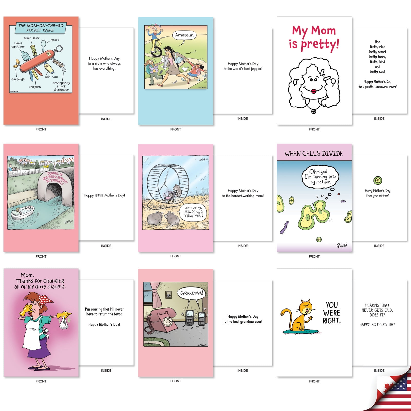 NobleWorks 36 Assorted Box Set Funny Mother's Day Greeting Cards w/5 x 7 Inch Envelopes (36 Designs, 1 Each) Mom Comical Moms AC10889MDG-B1x36