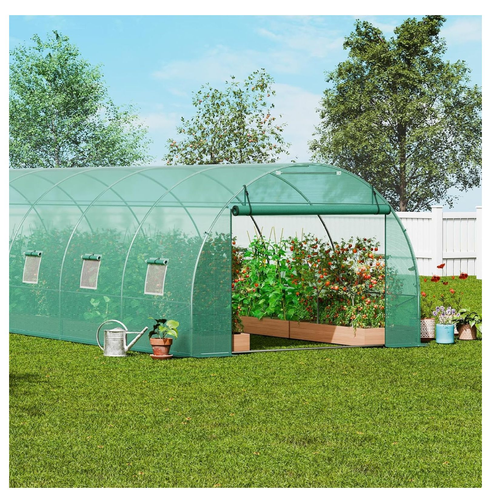 SONGMY Walk-in Tunnel Greenhouse, 29.2x9.7x6.5 ft Hoop House Greenhouse Tunnel, Plant Hot House with Galvanized Steel Frame, Green PE Cover, Roll-up Zipper Door and 12 Windows for Outdoor