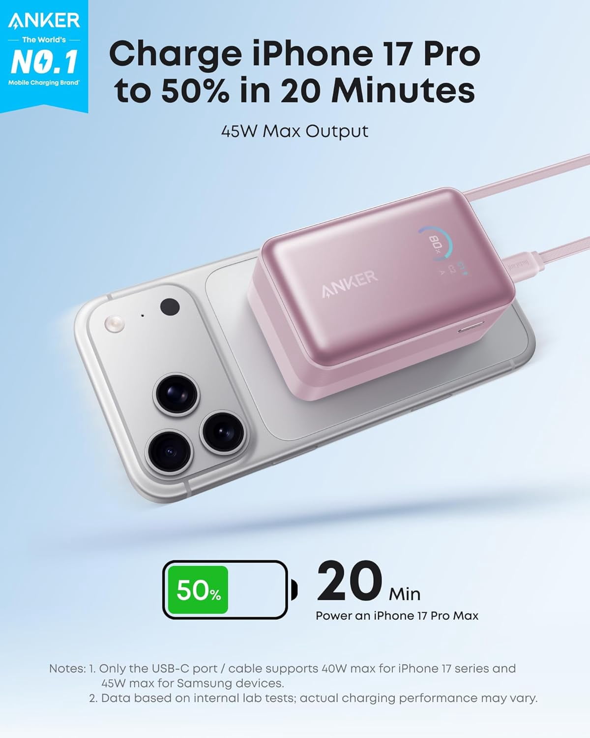 Anker Nano Power Bank, 10,000mAh Portable Charger with 2.3 ft InstaCord Retractable Cable, 45W Max Compact Battery Pack, Smart Display