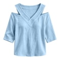 thumbnail image 5 of Edvintorg Women's Plus Size Tops Cold Shoulder 3/4 Sleeve V Neck Lightweight Loose Casual Pullover Shirt Fashion Clothing Light Blue M, 5 of 5
