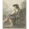 thumbnail image 2 of Jacob van Strij 15x17 Black Ornate Wood Framed Double Matted Museum Art Print Titled - Sitting Boy with Hat and Sheepskin, Left (1766 - 1815), 2 of 5