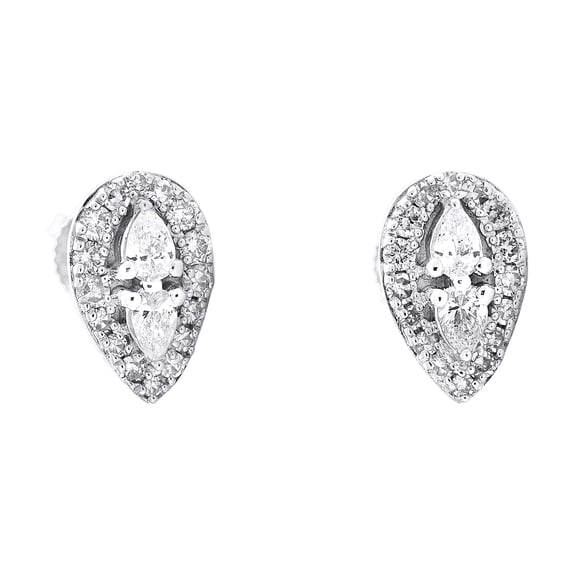 10K White Gold Real Pear Diamond Women's Cluster Teardrop Stud Earrings 3/8 CT