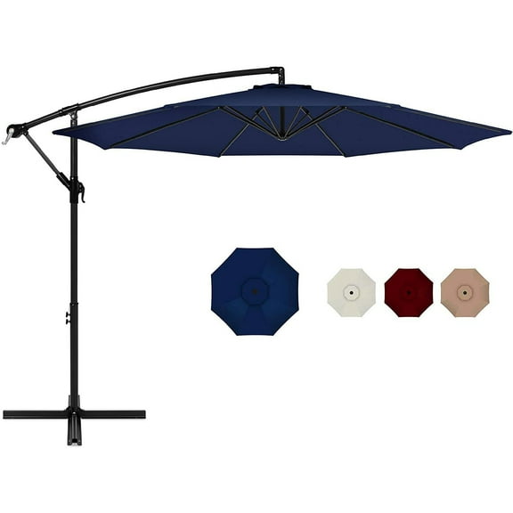 Patio Umbrella 10FT Offset Cantilever Umbrellas Outdoor Umbrella 95% UV Protection with Solid Polyester Shade, Sturdy Ribs, Crank and Cross -navy blue