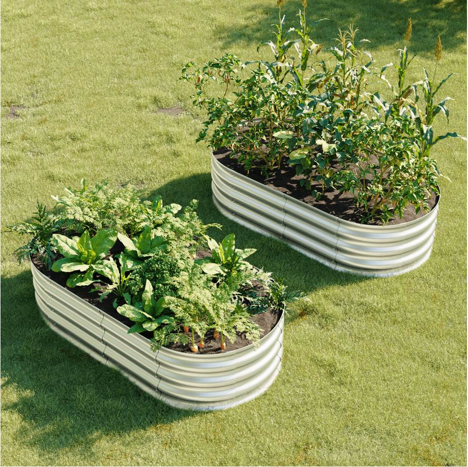 Set of 2, 4x2x1ft Outdoor Metal Raised Garden Bed Planter Box for Vegetables, Flowers, Herbs