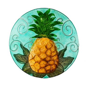 18" Hand Painted and Embossed Glass Bird Bath, Pineapple