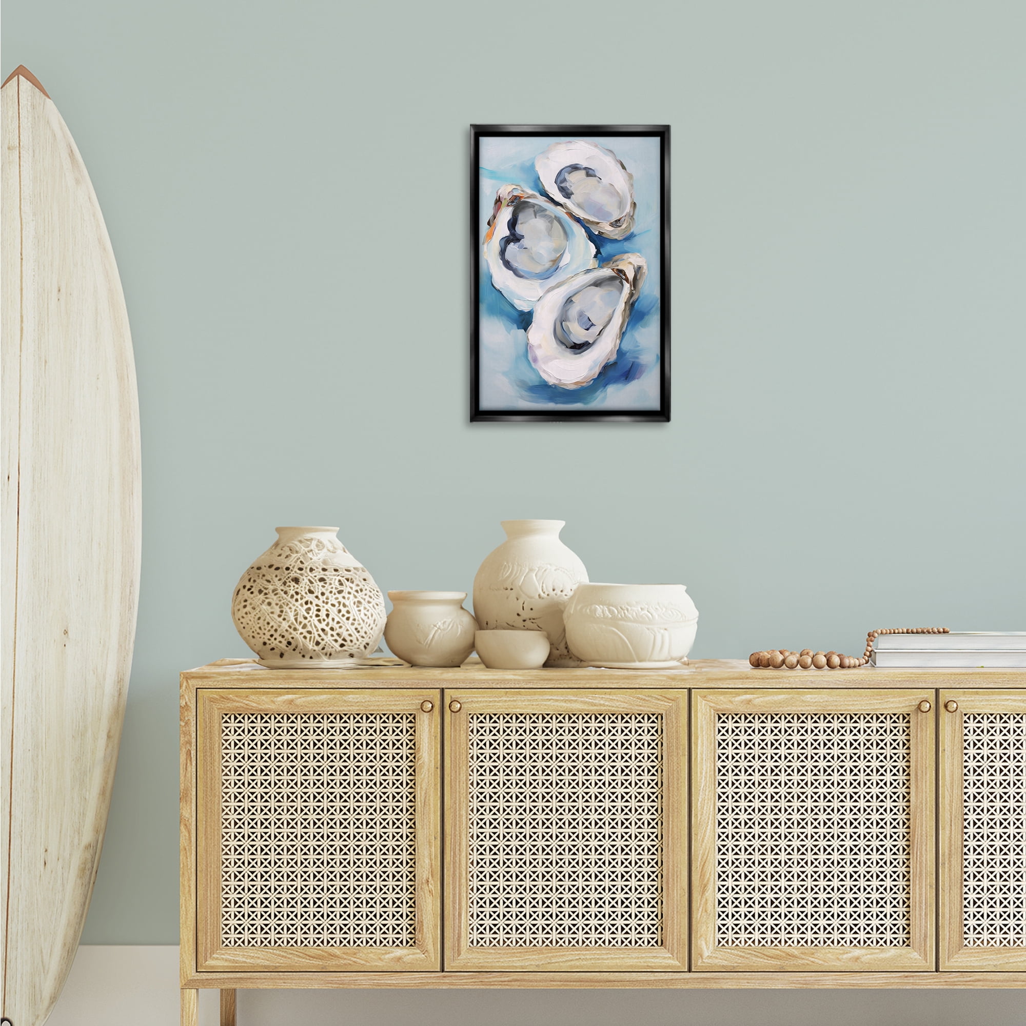 Stupell Industries Oyster Shell Trio Animals & Insects Painting Black Floater Framed Canvas Art Print Wall Art, 17 x 25