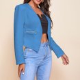 thumbnail image 5 of Women  Jackets, Comfortable Breathable Women Casual Work Blazers Long Sleeve Open Front Polyester Pure Color  For Date For Work Blue XL, 5 of 5