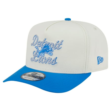 Men's New Era Cream/Blue Detroit Lions Chainstitch A-Frame 9FIFTY Adjustable Hat