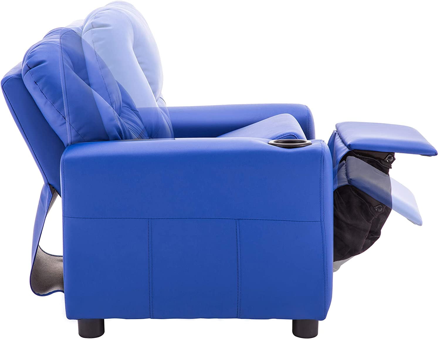 Mcombo Kids Recliner Chair Armrest Sofa Couch with Cup Holder for Toddlers Boys Girls Faux Leather 7240 Blue