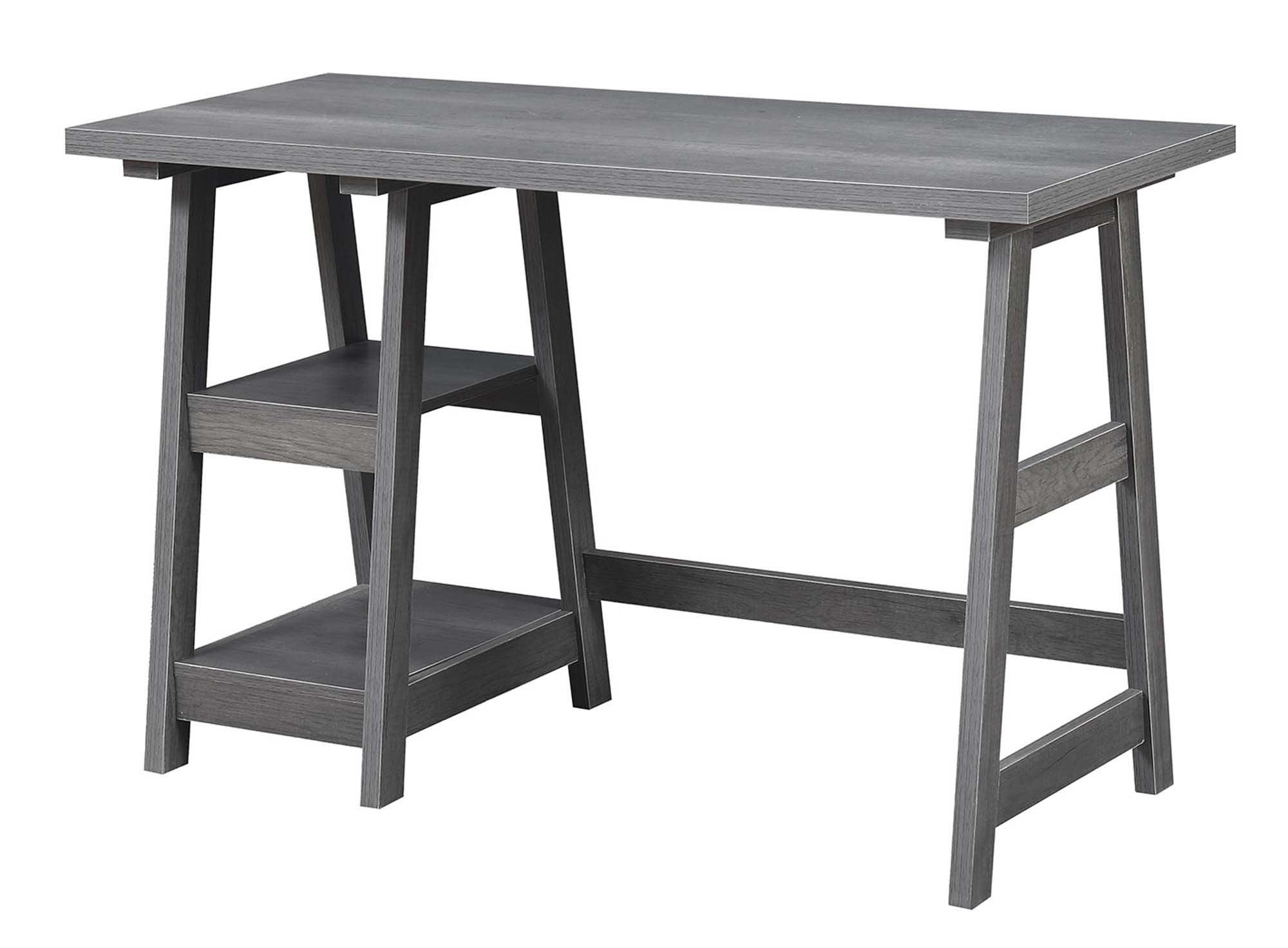 Convenience Concepts Designs2Go 29.25" Tall Trestle Desk with Shelves, Charcoal Gray