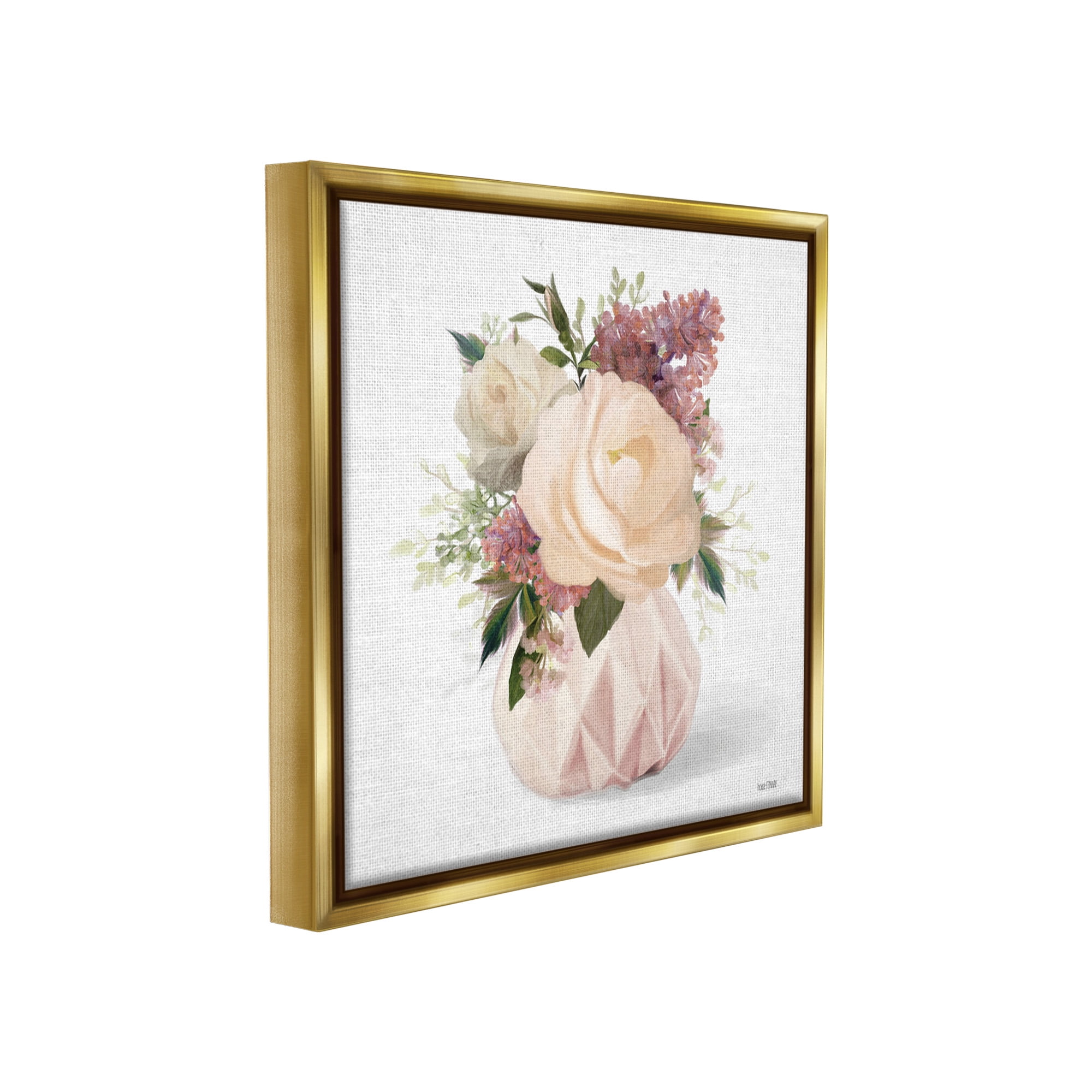 Stupell Industries Blush Pink Bouquet Botanical & Floral Painting Gold Floater Framed Canvas Art Print Wall Art, 25 x 25