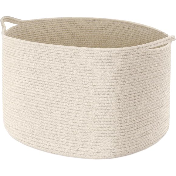 Large Storage Basket Rope Basket, Maliton Extra Large Cotton Rope Bin 22" x 22" x 14" XXXLarge Basket Woven Storage Basket Toy Bin with Handle Comforter Cushions Storage Bins Thread Laundry Hamper