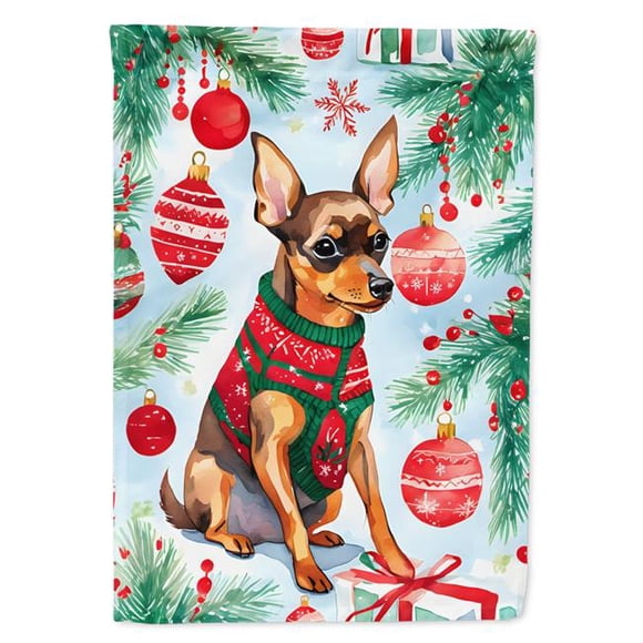 Carolines Treasures DAC3528CHF 40 x 28 in. Unisex Miniature Pinscher Christmas Polyester House Flag