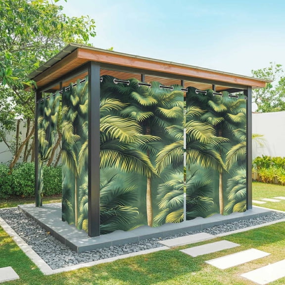 Summer Palm Tree Outdoor Curtains for Patio Waterproof,Windproof Privacy Curtains with Weighted Bottom,Nature Green Tropical Plant Leaves Outside Drapes for Picnic Garage Yard Cabana 54"x84" 2 Panel