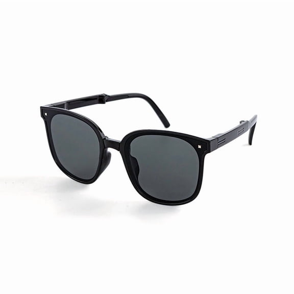 Fashionable Retro Folding Sunglasses for Sun Protection, Box Style with Resin Frame and Lenses, Class 2 Transmission, Jazz Black, Deep Sky Green, Gradual Blue
