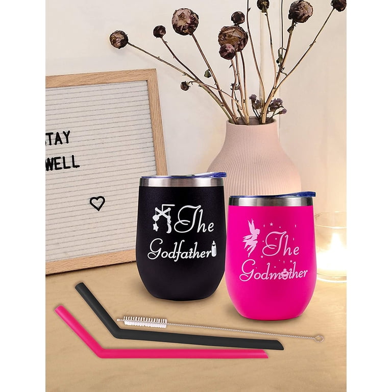 Godparents Proposal Gift Set - Godfather Beer Glass & Godmother Wine Glass, Baptism/Christmas Gift For Godparents