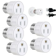 6 Pack Light Socket to Plug Adapter - E26/ E27 3 Prong Light Socket Outlet - Light Bulb Outlet Socket Adapters, High-Quality 2/3 Prong Plug in Light Socket Adapter for Home Porch Patio Garage