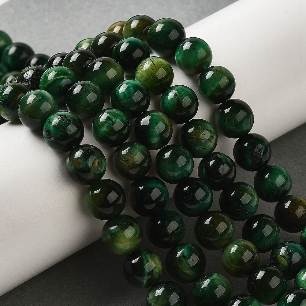Dyed Natural Tiger Eye Beads Strands Round Dark Green 8mm Hole: 1.2mm about 48pcs/strand 15.55 inch(39.5cm)