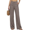 thumbnail image 2 of Linen Pants Women 2026 Summer Casual High Waist Straight Leg Trousers Lightweight Loose Plus Size Pant with Pockets Brown L, 2 of 7