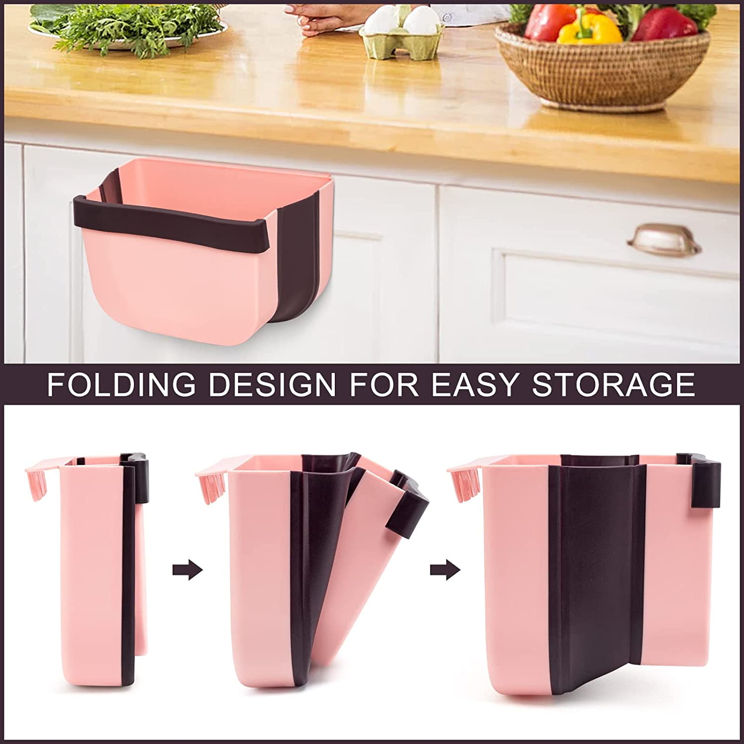 Folding Trash Bin, Wall Mounted Folding Kitchen Cabinet Door Hanging Dust  Bin (Multicolor) (KDB-47686337) - KDB Deals