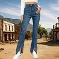 thumbnail image 3 of ManxiVoo Women Split Hem Jeans Elastic Straight Leg High Waist Flared Trousers Versatile Denim Pants XL Size Blue, 3 of 7