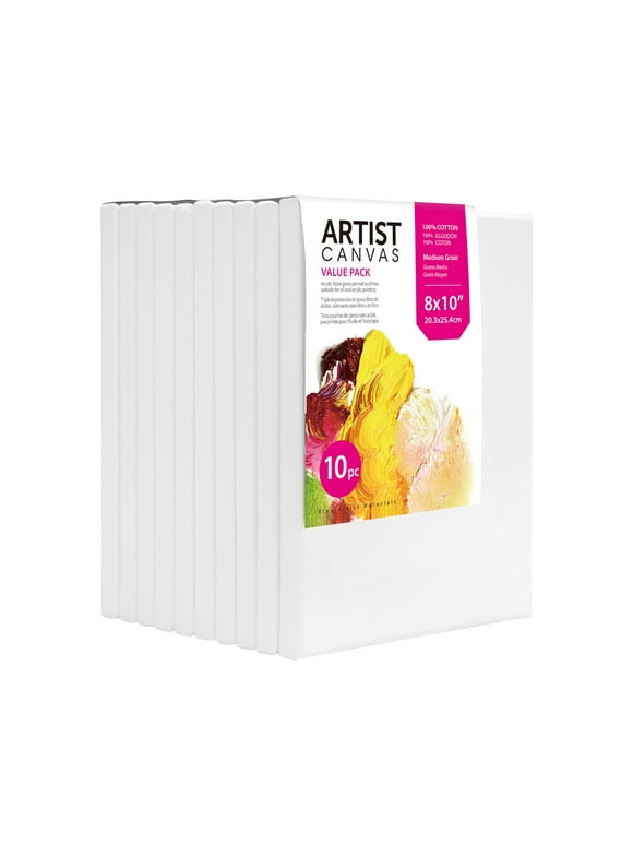 Studio Stretched Canvas, 100% Cotton Acid Free White Canvas, 8"X10", 10 Pieces, Vendor Labelling, Great Chioce for Beginners and Hobbyists of all skill levels.