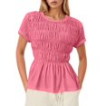 thumbnail image 1 of Solid Color Minimalist Fashion Pleated Round Neck Top For Women, 1 of 4