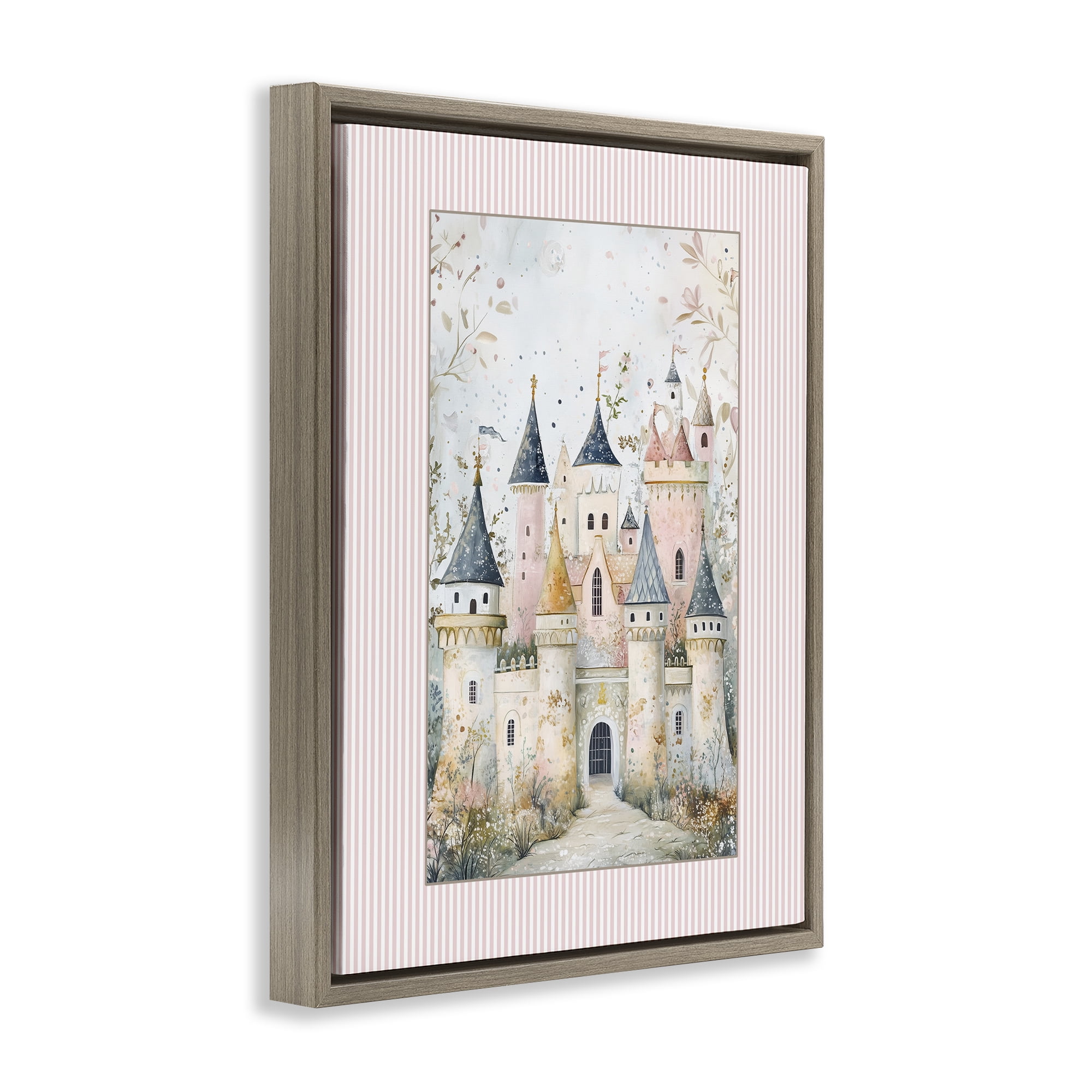 Stupell Industries Enchanted Dreams Castle Brown Framed Floater Canvas Wall Art, design by Christine Simpson Art