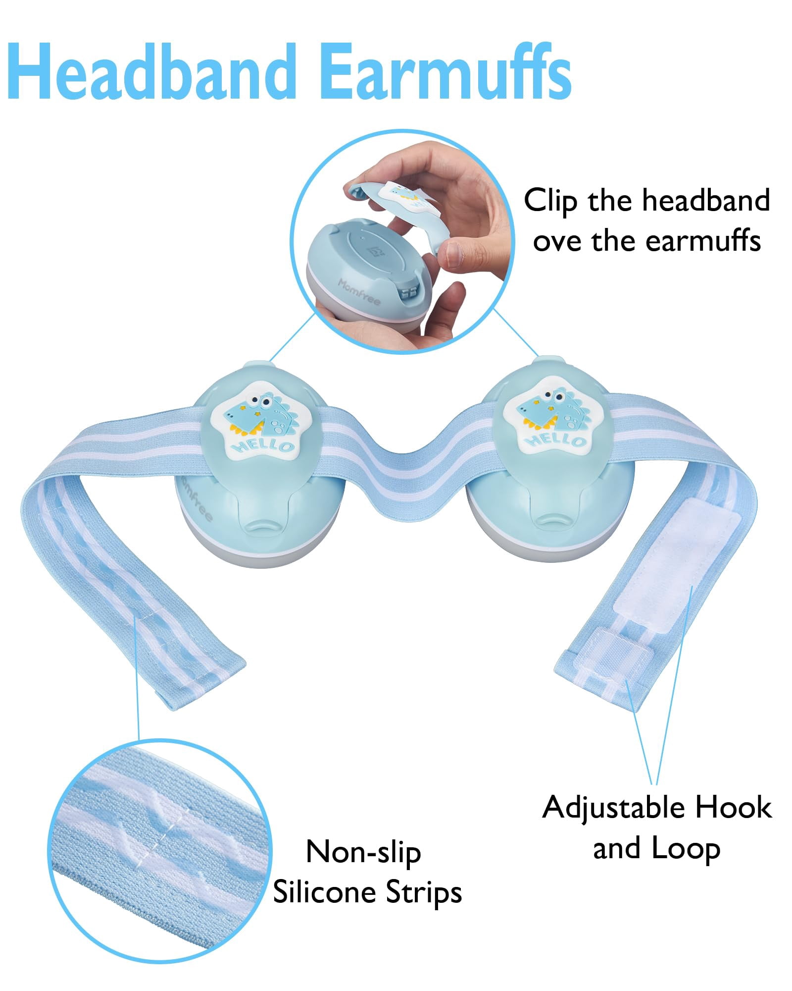Momfree 2 in 1 Baby Ear Muffs, Noise Reduction Earmuffs & Adjustable Headband for Baby, Hearing Protection Headphone,Blue