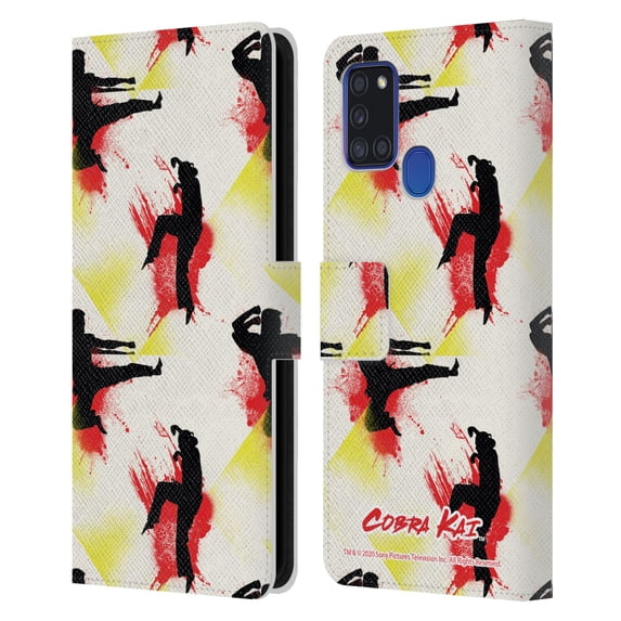Head Case Designs Officially Licensed Cobra Kai Graphics Kick Pattern Leather Book Wallet Case Cover Compatible with Samsung Galaxy A21s (2020)
