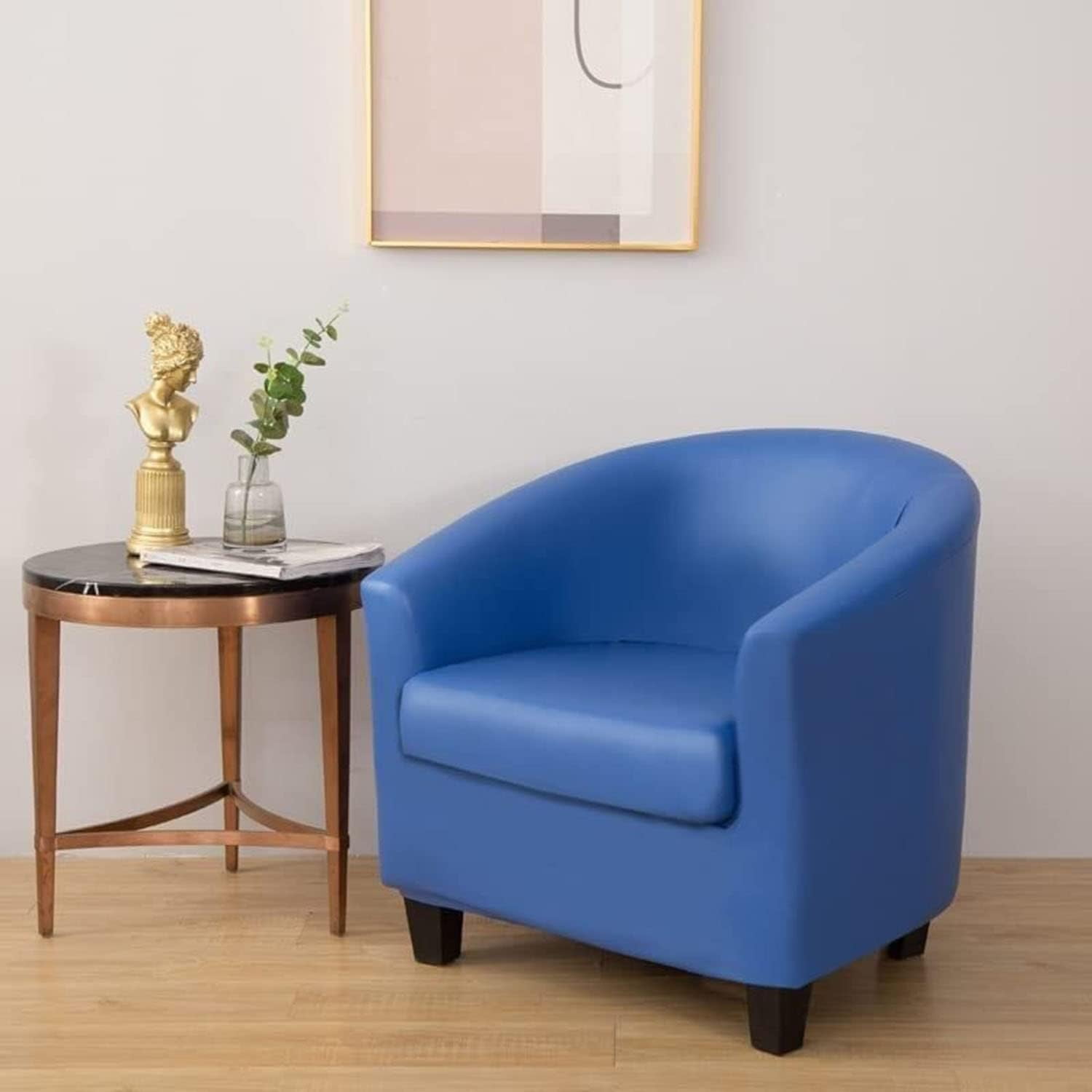 BH-JJSMGS Stretch Club Chair Slipcovers 2 Pieces, PU Leather Round Barrel Chair Cover with Cushion Cover, Oilproof Couch Cover for Cats Dogs