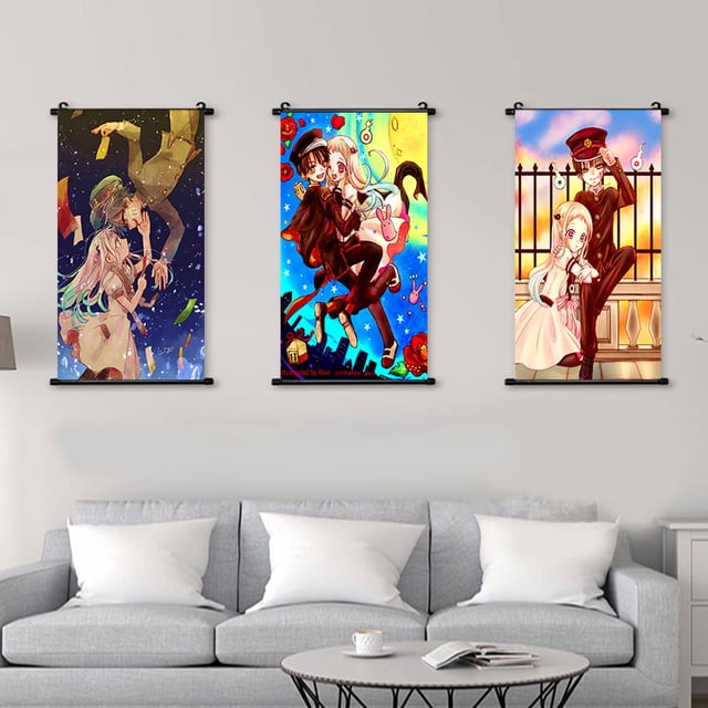 Lienzo decorativo de pared con 3 paneles, encuadernado en inodoro Hanako-kun, 40 x 60 cm