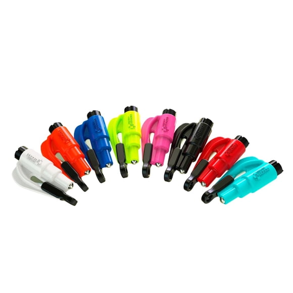 resqme l'Outil d'Évasion de Voiture Porte-Clés d'Urgence Original, Coupe-Ceinture et Brise-Vitre 2-en-1, Fabriqué aux États-Unis, Pack Arc-en-Ciel 8 Couleurs - Marteau d'Urgence Compact